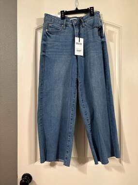 Oat New York High Rise Wide Leg Raw Hem Cropped Jeans size 26